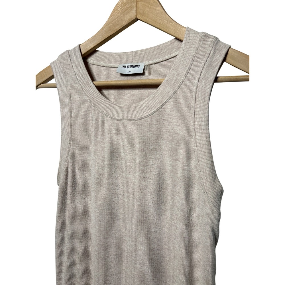 LNA Clothing Ribbed Tank Top Oatmeal Heather Beige Crew Neck Sleeveless Large